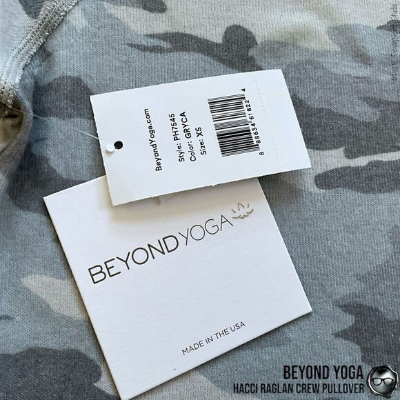 BEYOND YOGA HACCI FAVORITE RAGLAN CREWNECK SWEATSHIRT IN GRAY CAMO XS PULLOVER - Picture 8 of 13